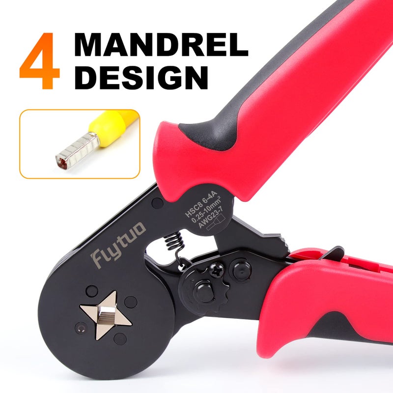 Flytuo Ferrule Crimping Tool, AWG23-7 Self-adjustable Ratchet Wire Ferrule Crimper, HSC8 6-4A Premium Crimping Tool for Wire Terminals Cables End-sleeves - Image 4